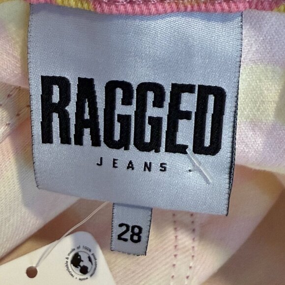 The Ragged Priest Dad Jeans in Wave Print Denim Yellow Pink 28 - Picture 13 of 16